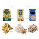 Automatický sáček s plochým dnem tvořící náplň etiketovací obal na obilí